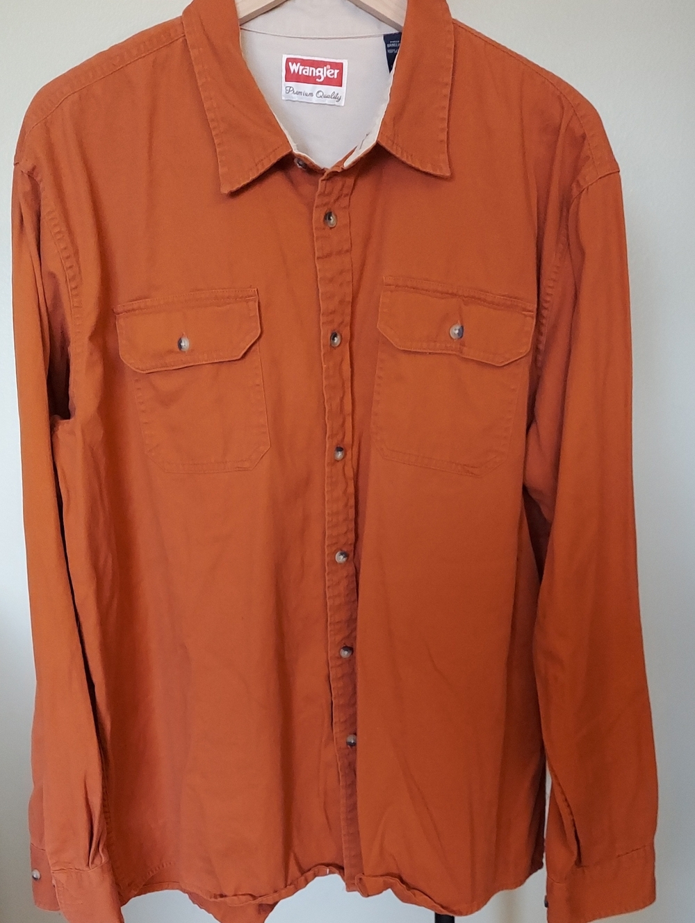 Wrangler Men's Long Sleeve Button-Up Shirt - Rust Orange 100% Cotton Sz XL